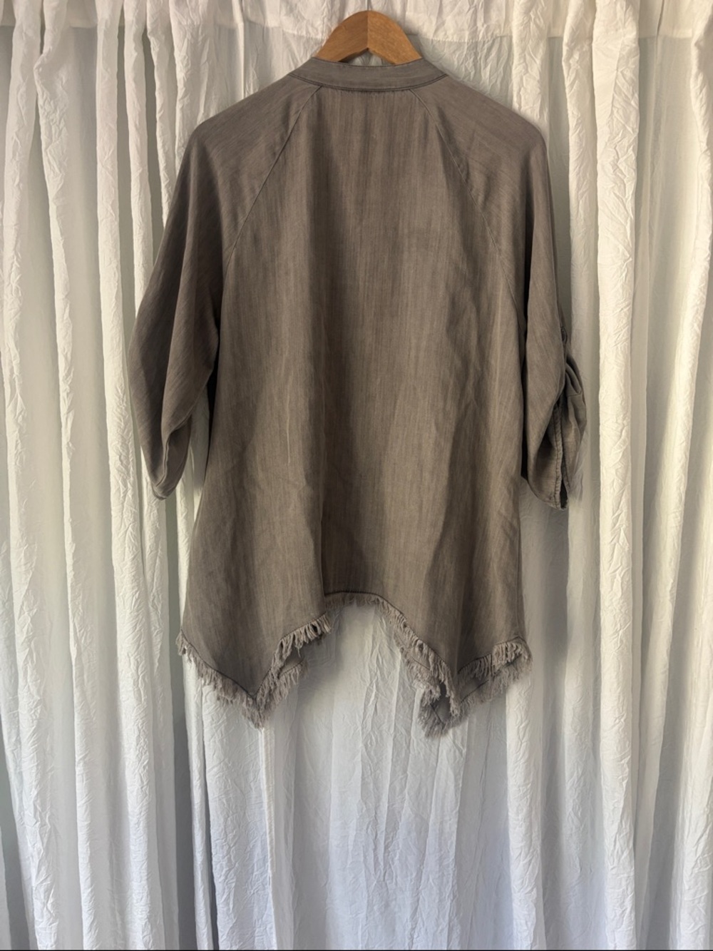 Thread & Supply Frayed-Hem Button Front Blouse in Gray - Picture 9 of 13